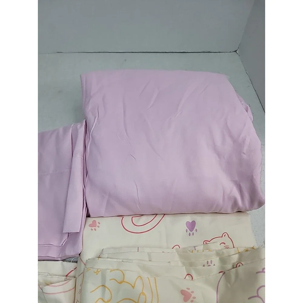 Kidz Mix Sleepy Cats Twin Fitted Flat 2 Pillow Case Set Pink